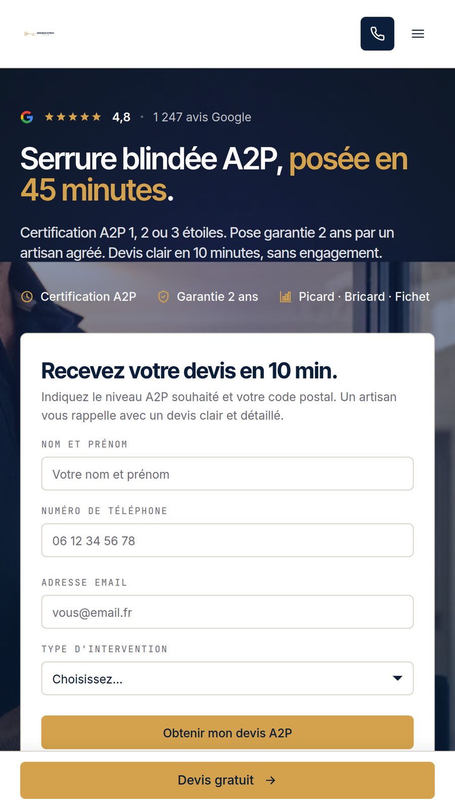 Landing page dédiée