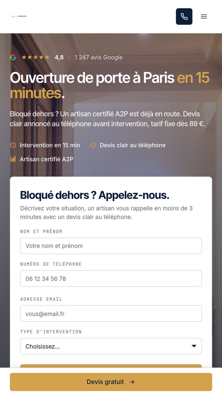 Landing page dédiée